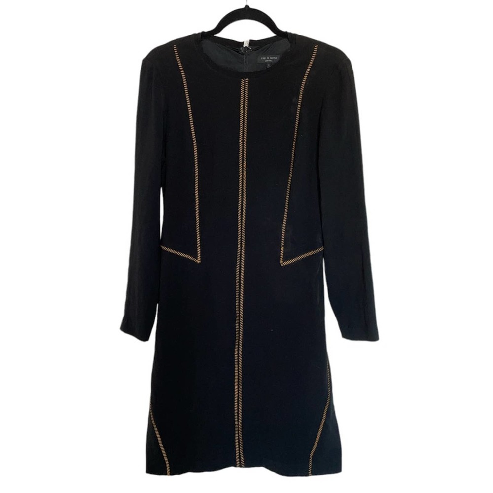 Rag & Bone Raj Black Crepe Sheath with Prominent Copper Stitching size 6